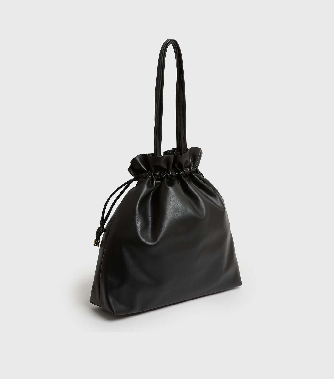 Black Leather-Look Drawstring Tote Bag Image 3