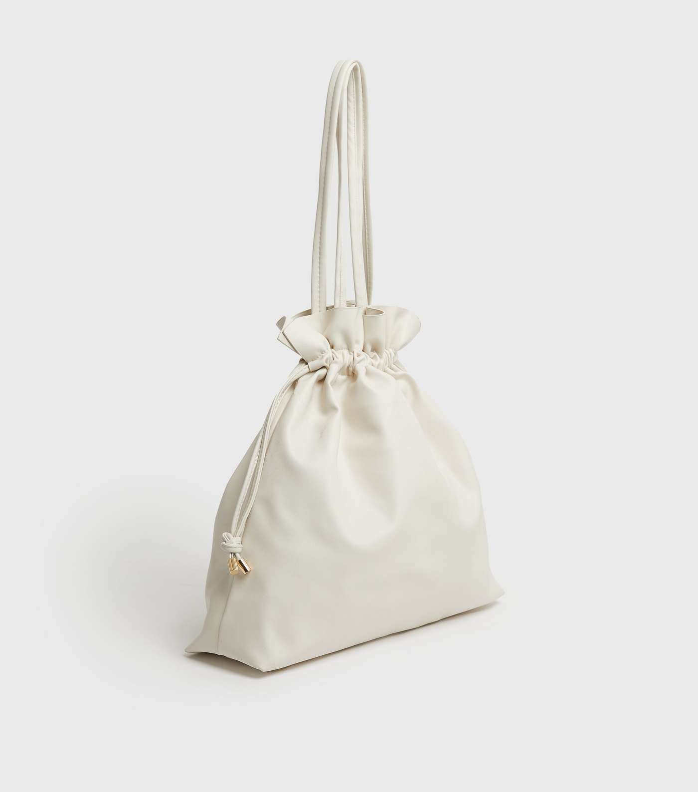 Cream Leather-Look Drawstring Tote Bag Image 3