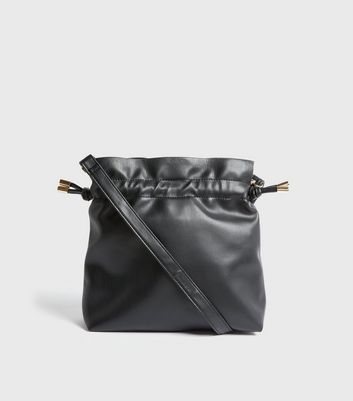 Black Leather-Look Drawstring Cross Body Bag | New Look