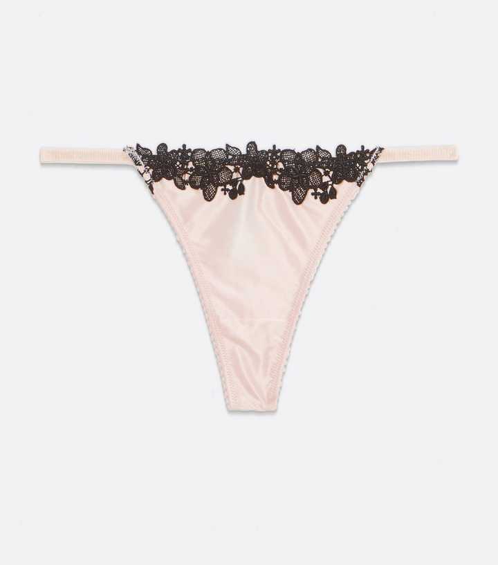 New Look satin and lace thong in pink
