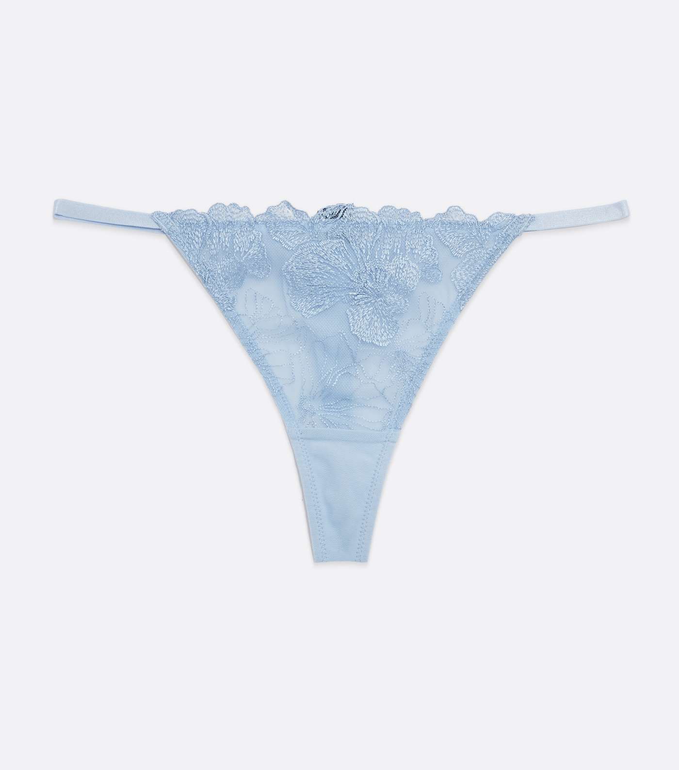 Pale Blue Floral Embroidered Mesh Thong Image 5
