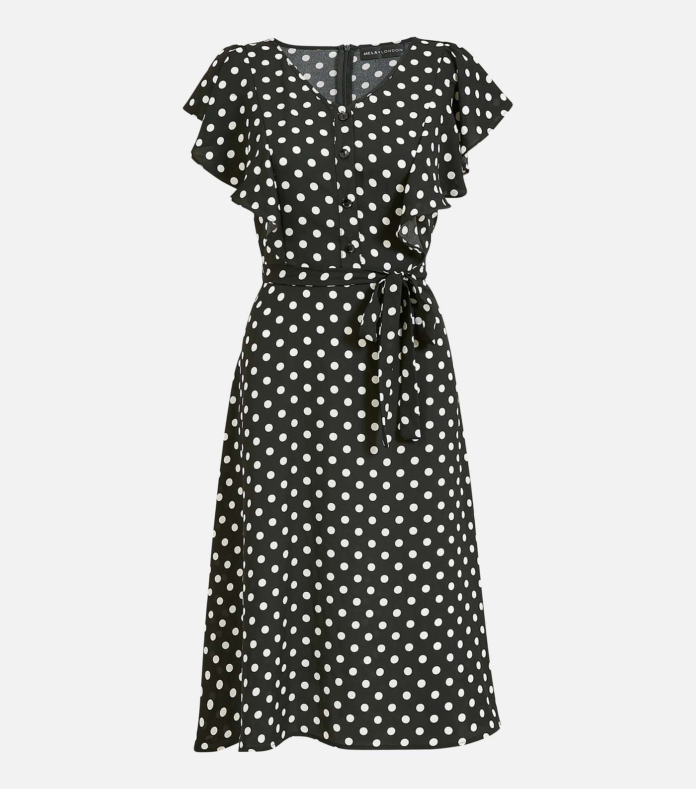Mela Black Spot Ruffle Midi Dress Image 4