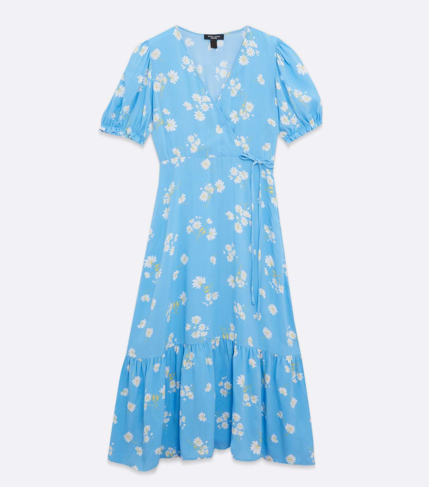Petite Blue Floral Puff Sleeve Midi Wrap Dress Image 5