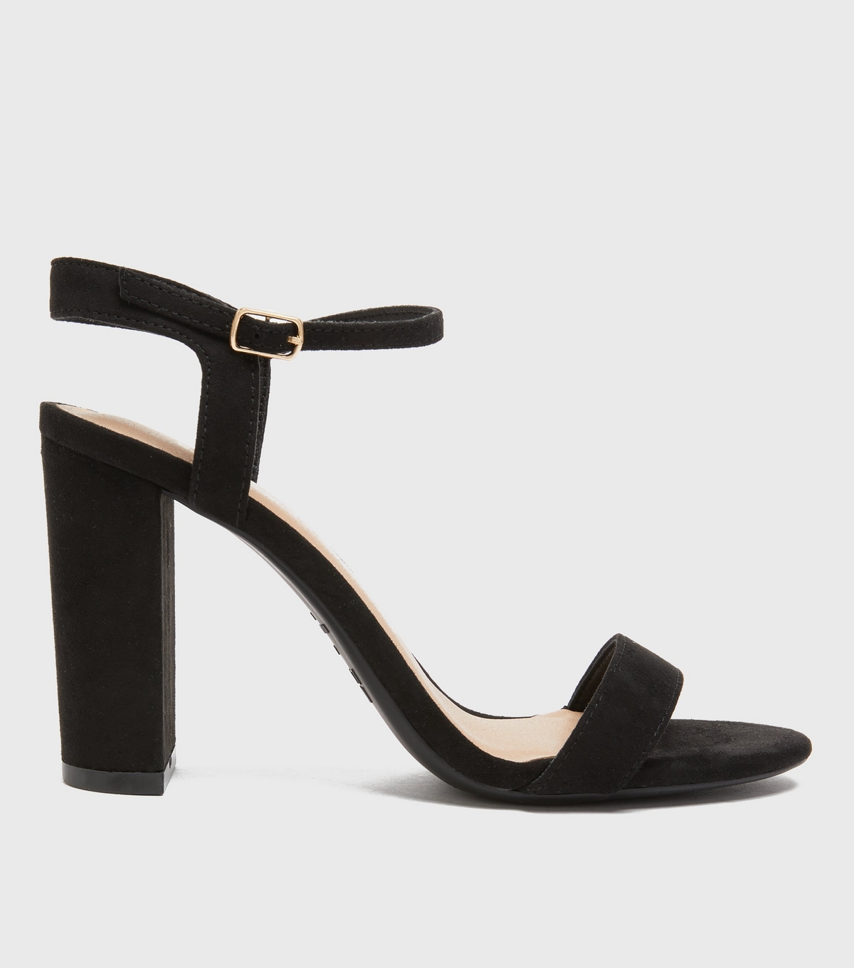 Women's Black Suedette 2 Part Block Heel Sandals Vegan New Look