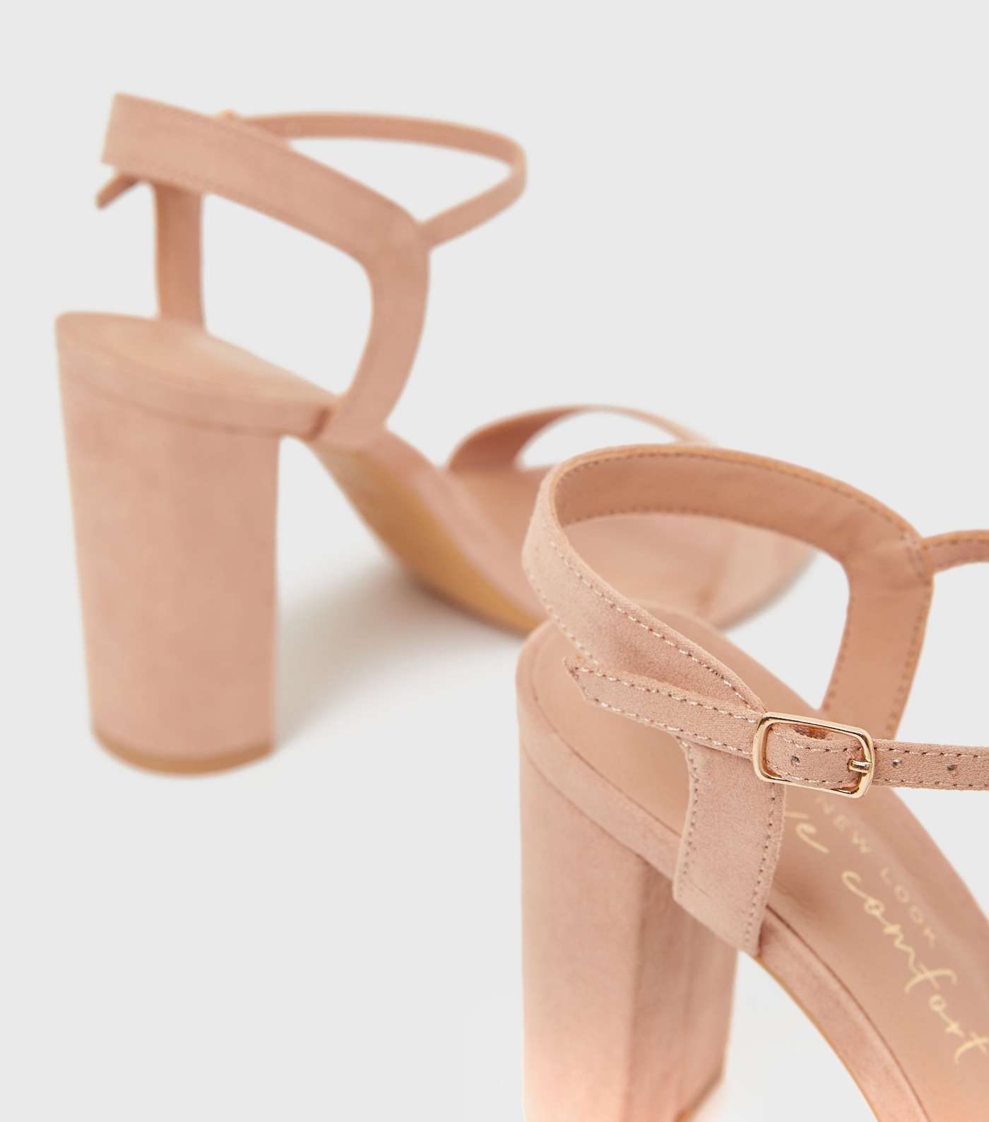 Pale Pink Suedette 2 Part Block Heel Sandals Image 4