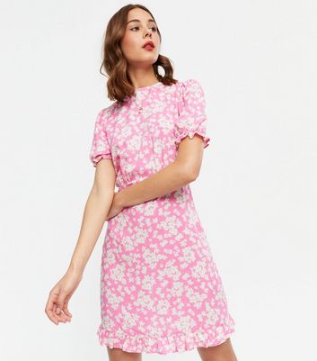 Pink Floral Frill Mini Dress | New Look