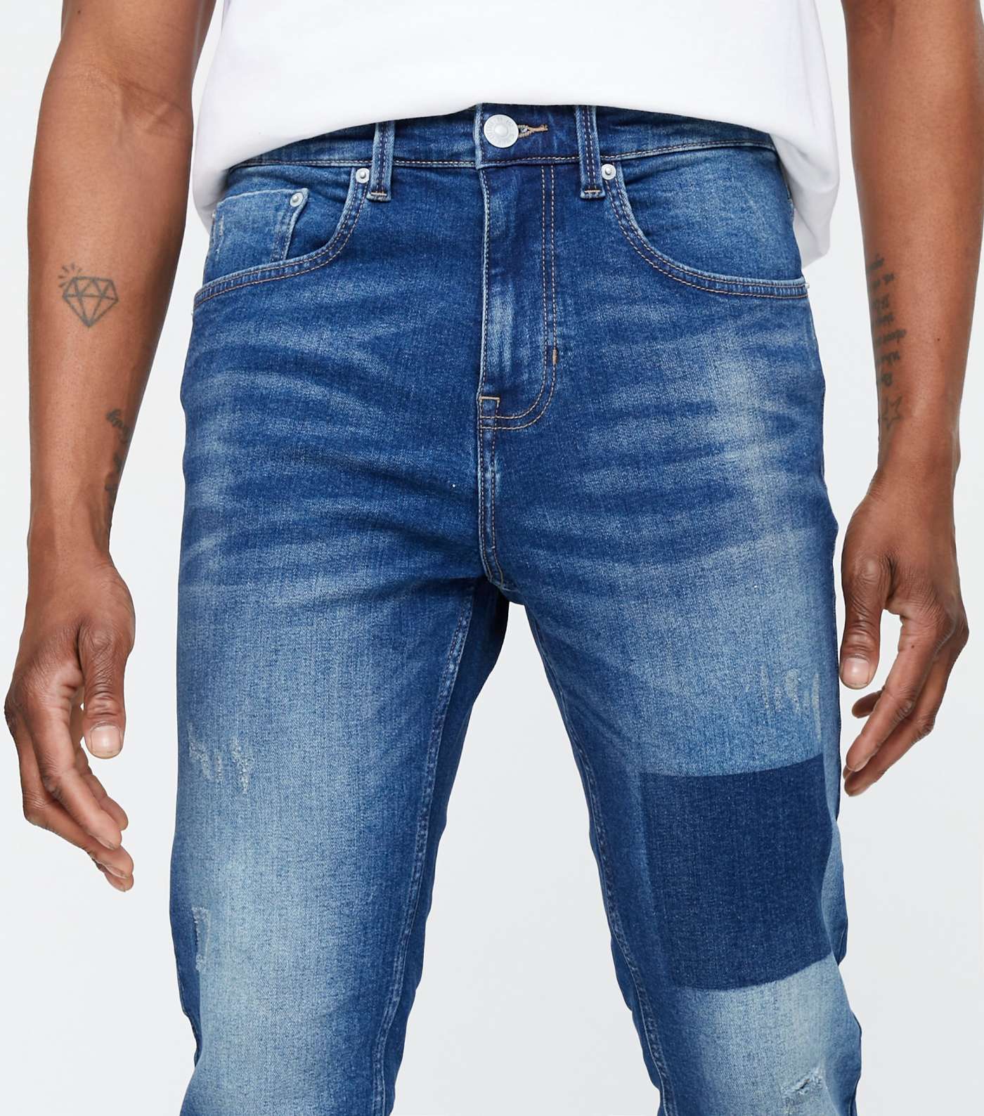 Bright Blue Contrast Patch Tapered Jeans Image 3