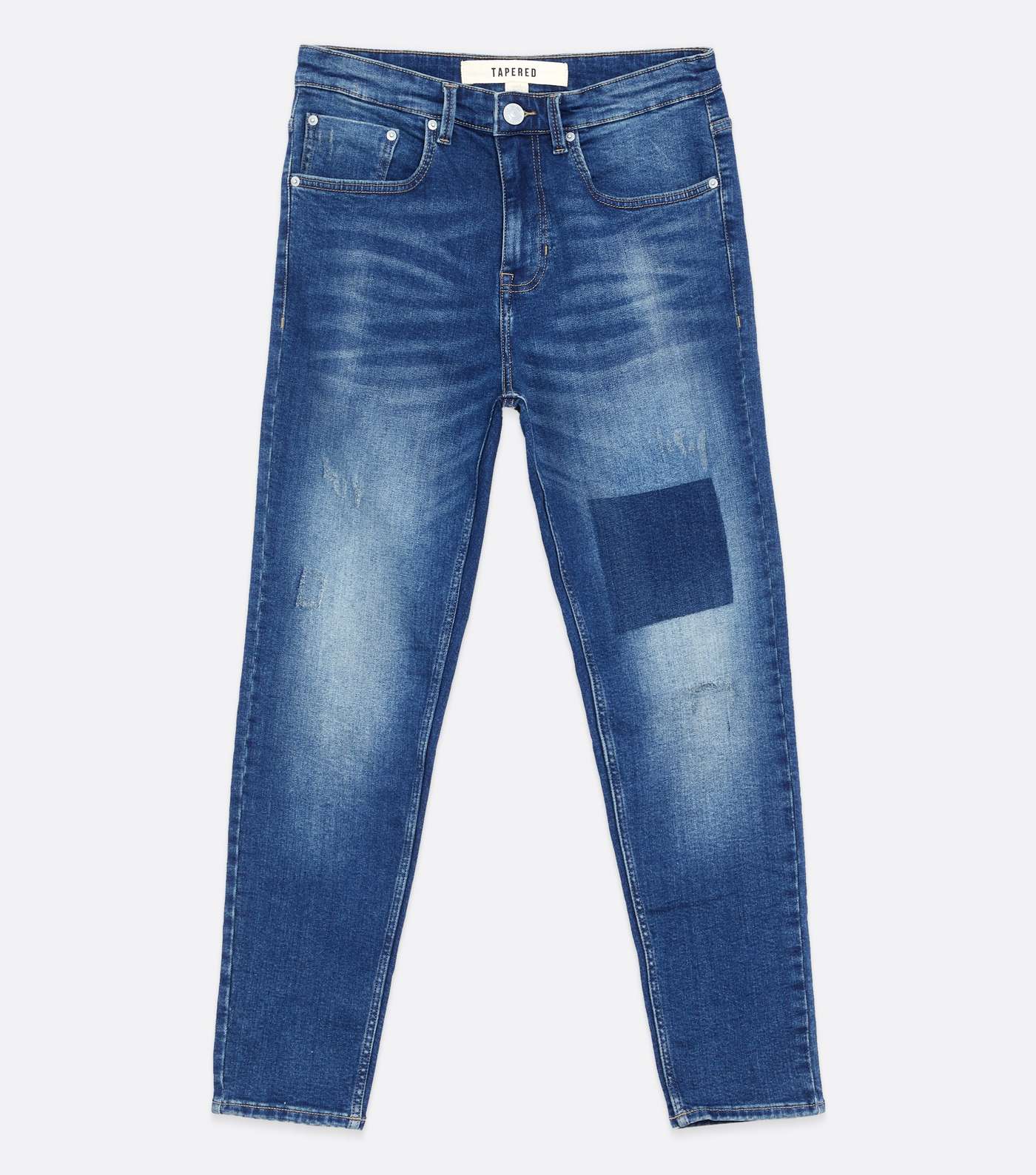 Bright Blue Contrast Patch Tapered Jeans Image 5