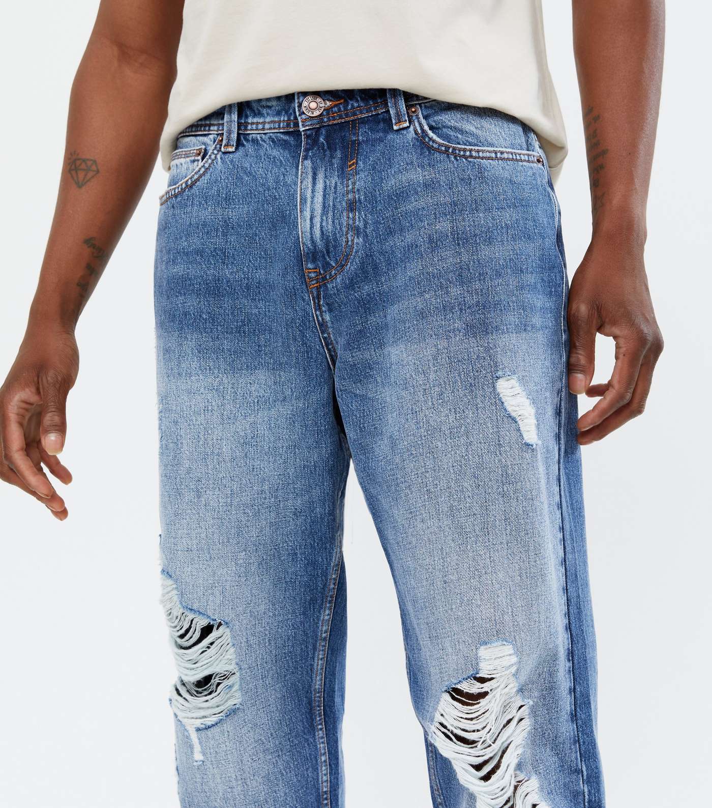Bright Blue Ripped Relaxed Fit Jeans Image 3