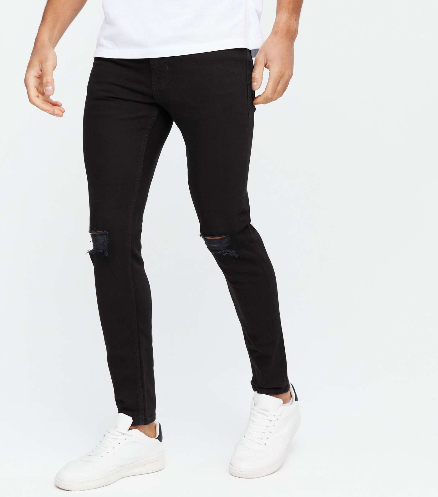 Black Ripped Knee Skinny Stretch Jeans Image 2