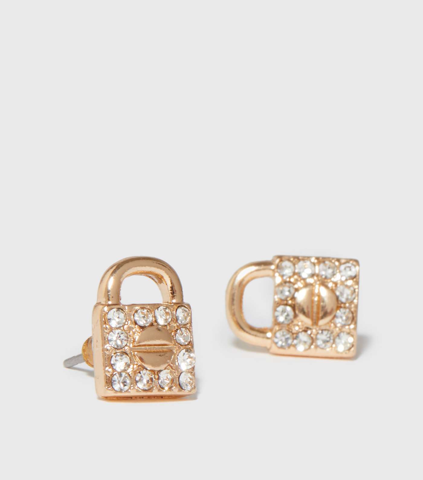 Little Mistress Gold Diamanté Padlock Stud Earrings Image 3