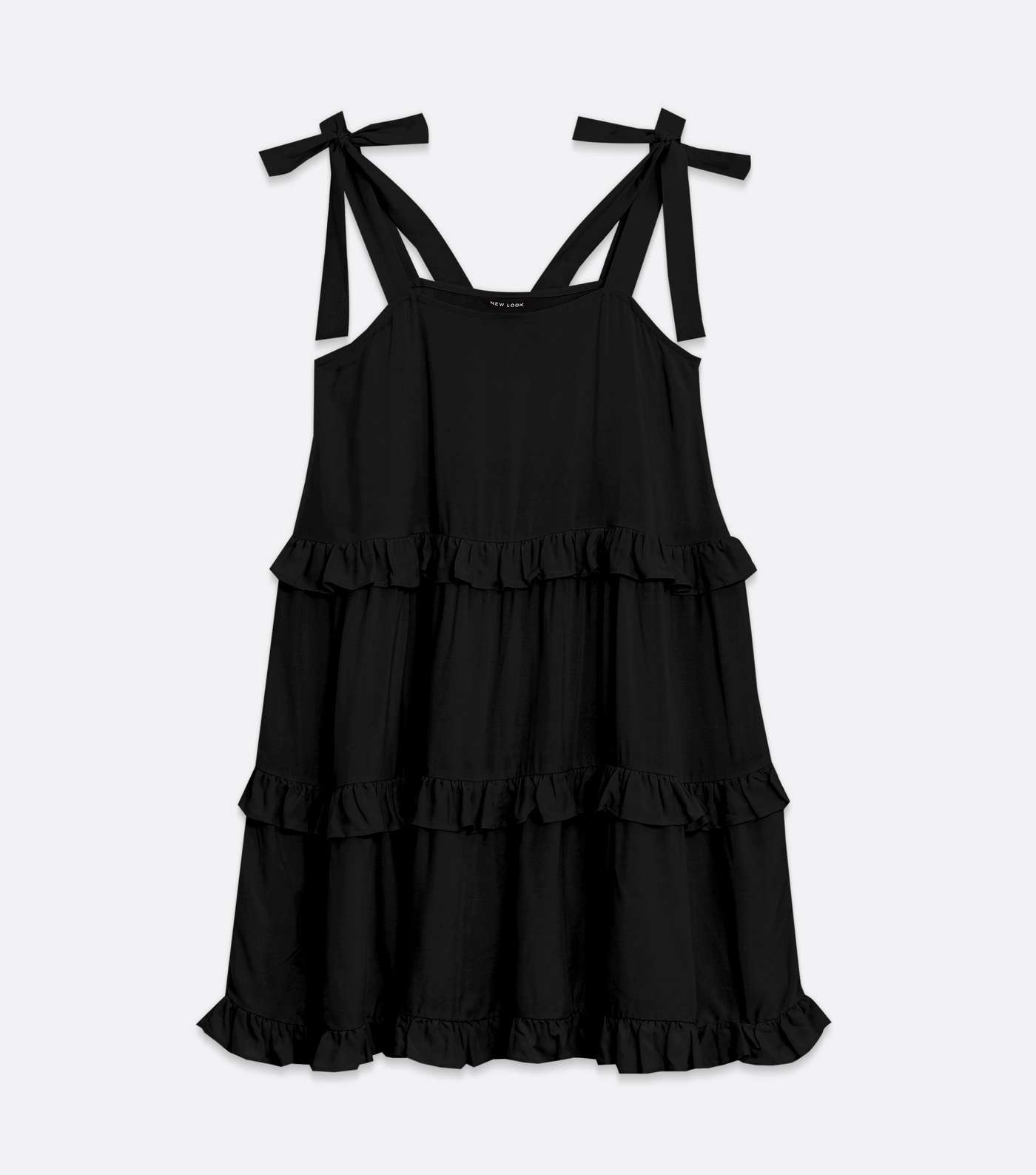 Tall Black Tie Strap Frill Tiered Mini Dress Image 5