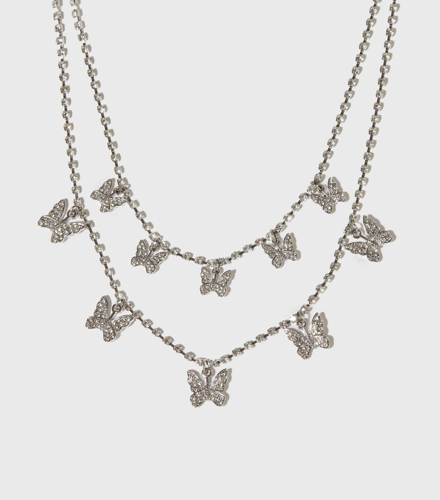 Little Mistress Silver Butterfly Diamanté Layered Necklace Image 2