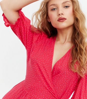 Red Spot Wrap Playsuit New Look