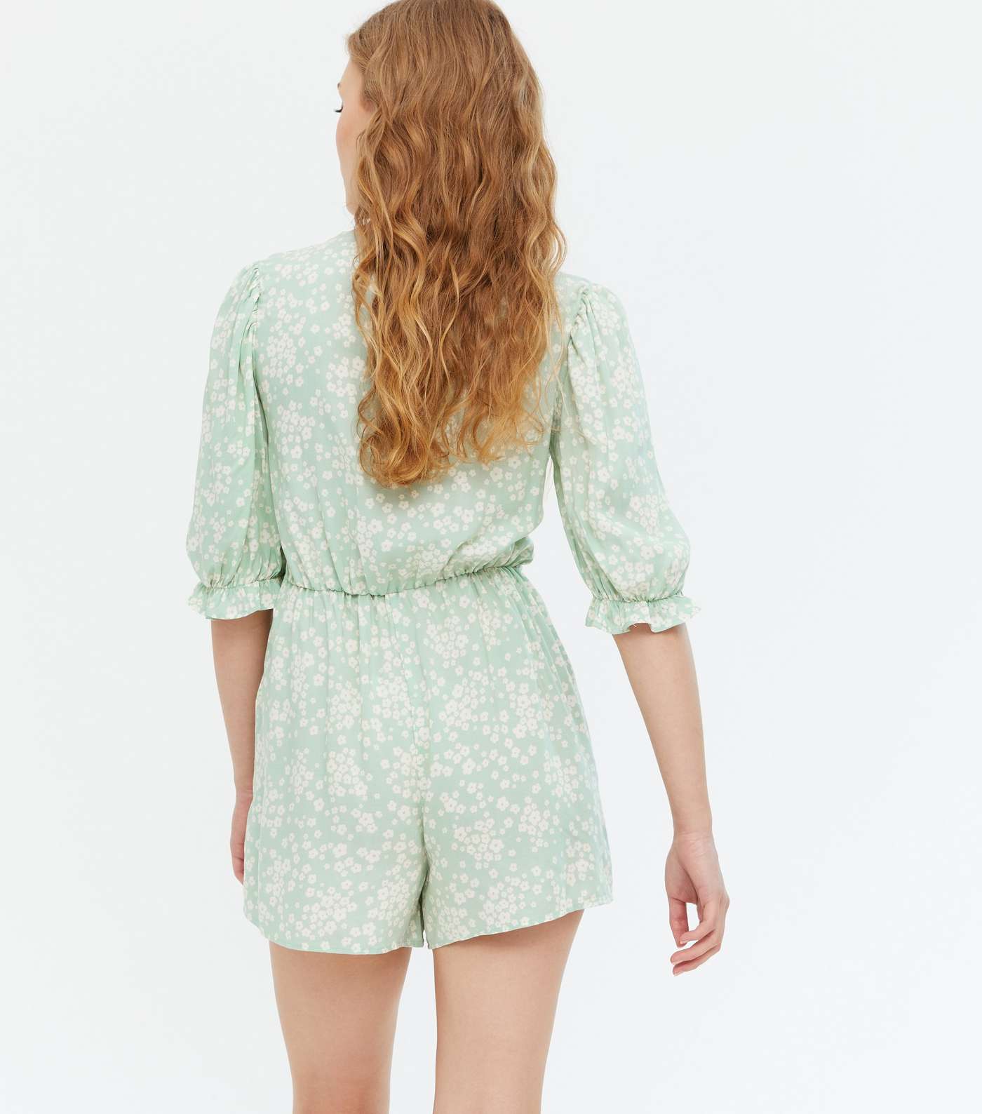 Green Ditsy Floral Wrap Playsuit  Image 4