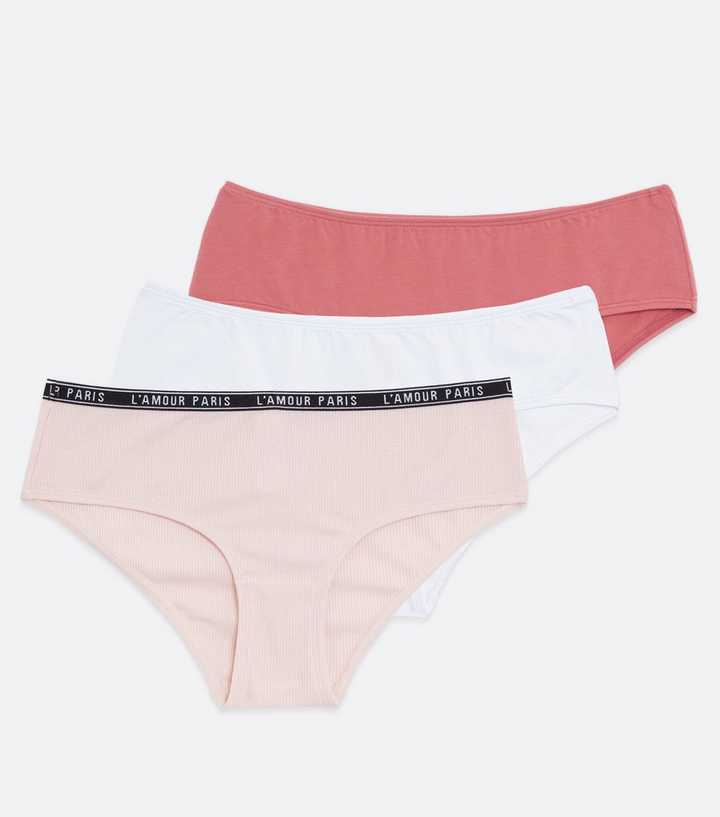 3 Pack Pink and White Ribbed Short Briefs