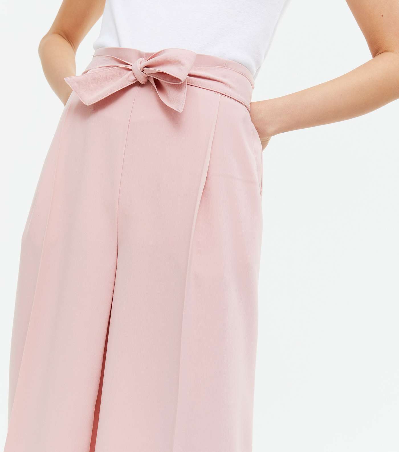 Pale Pink Crop Wide Leg Trousers Image 3