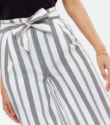 White Stripe Tie Waist Crop Wide Leg Trousers New Look