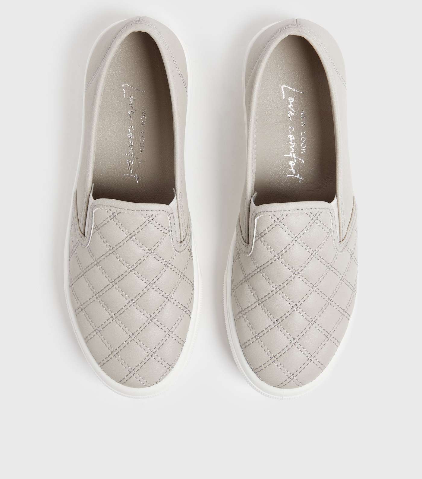 Grey Quilted Suedette Slip On Trainers Image 3