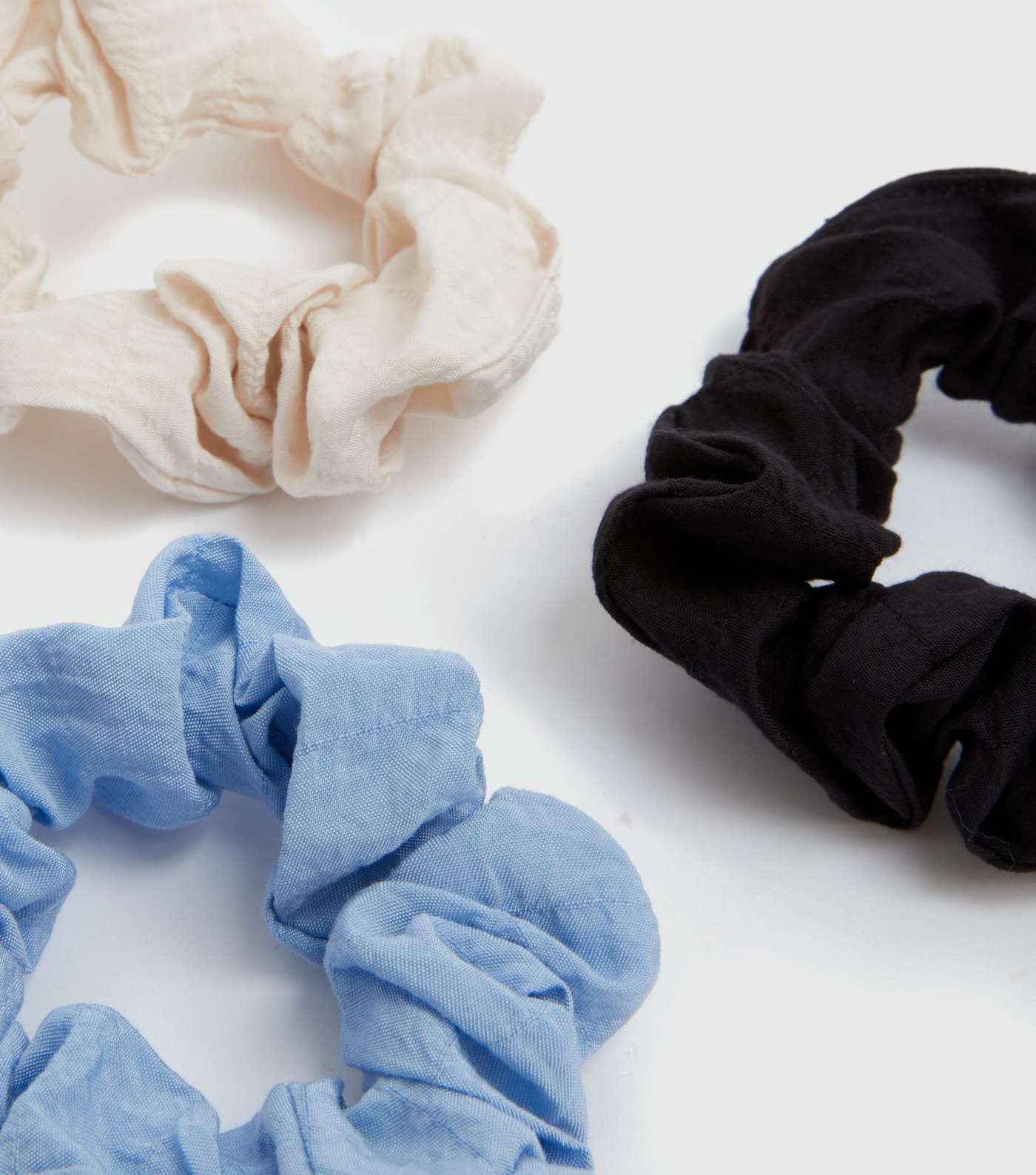 3 Pack Blue Cream and Black Shirred Scrunchies Image 2