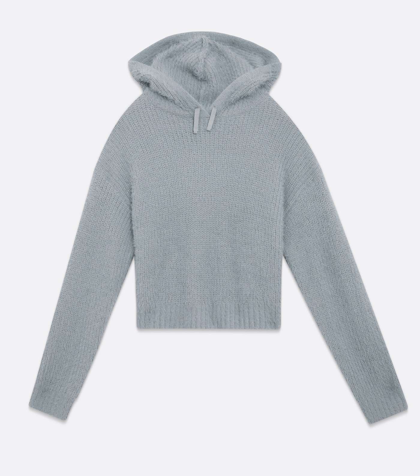 Girls Pale Grey Fluffy Ribbed Knit Hoodie Image 5