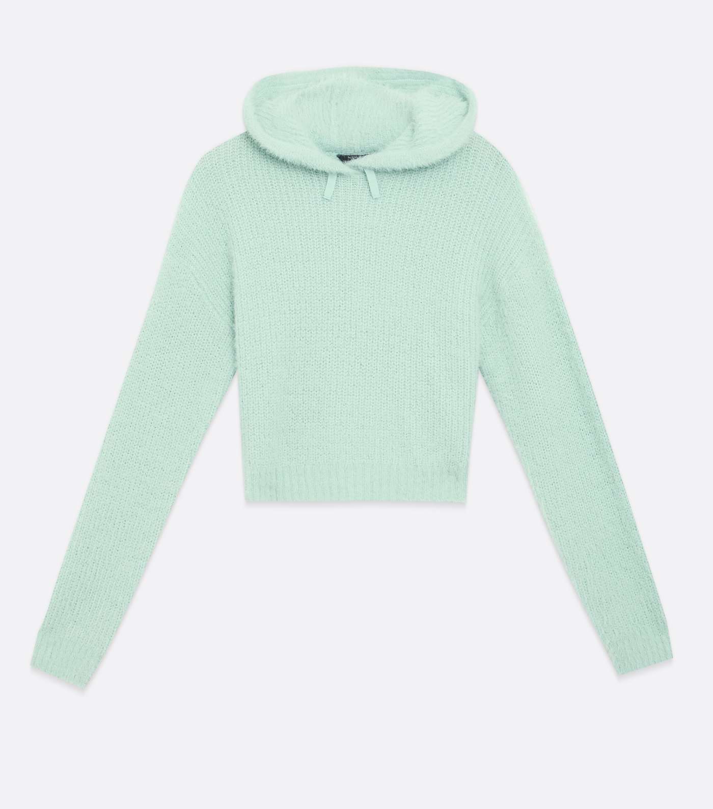 Girls Light Green Fluffy Ribbed Knit Hoodie Image 5