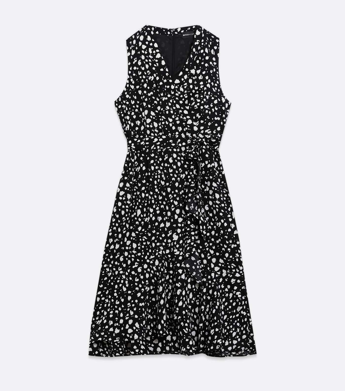 Mela Black Spot Sleeveless Wrap Midi Dress Image 5