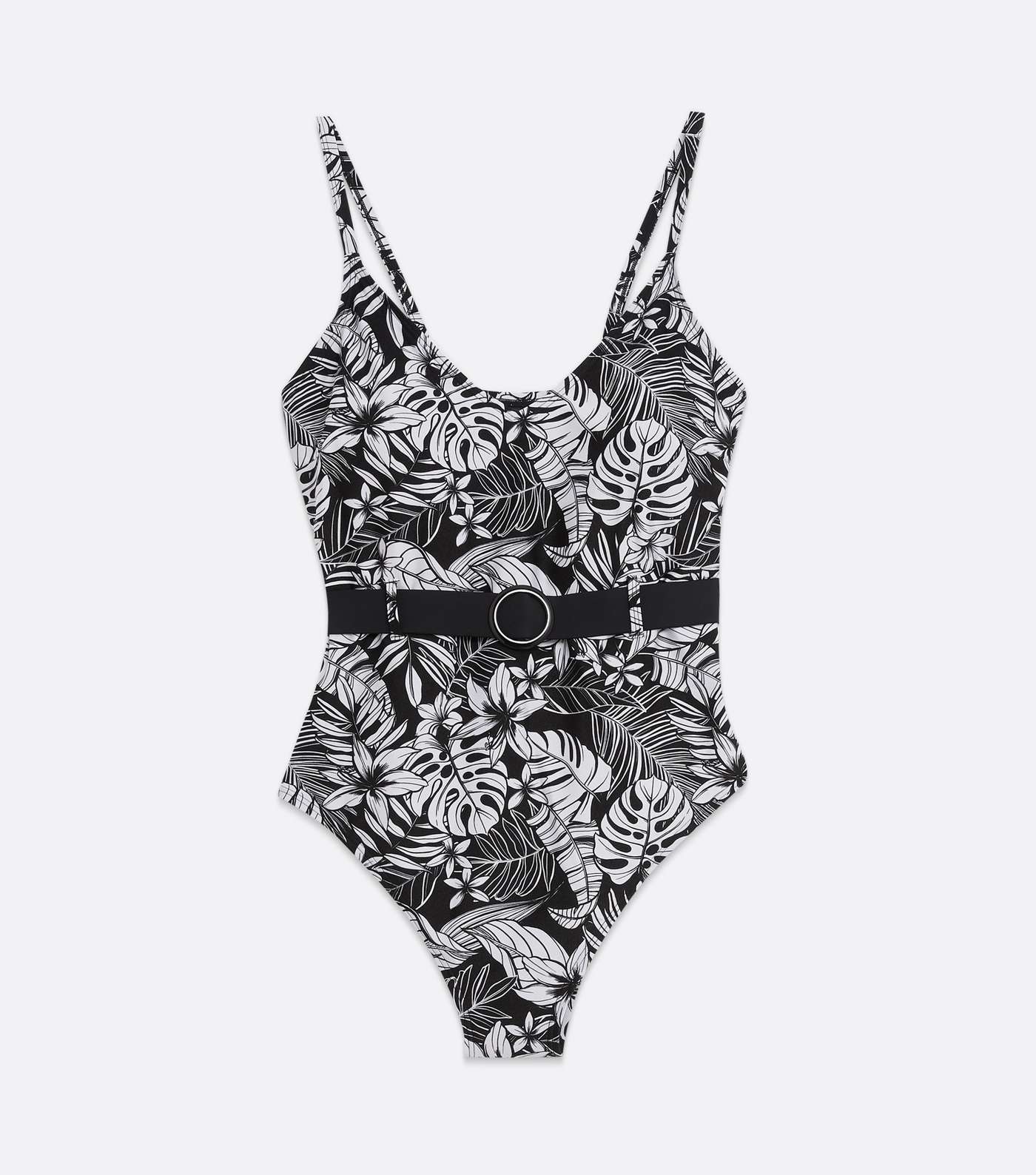 Curves Black Tropical Belted Swimsuit Image 5