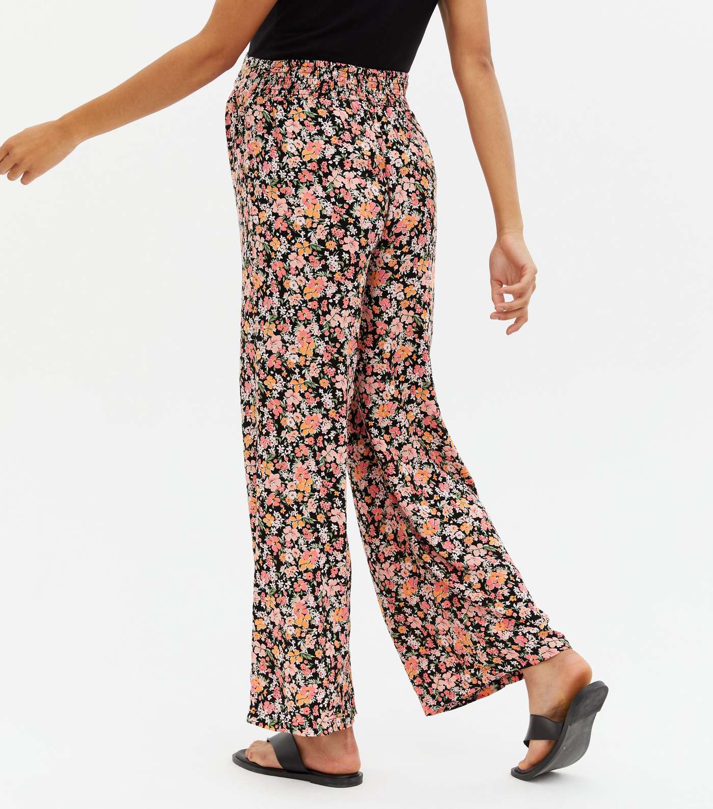 Maternity Black Floral Wide Leg Trousers Image 4