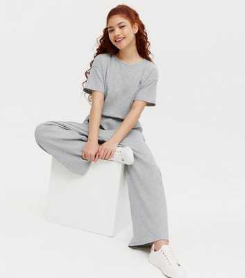 Girls Grey Ribbed Jersey Jumpsuit