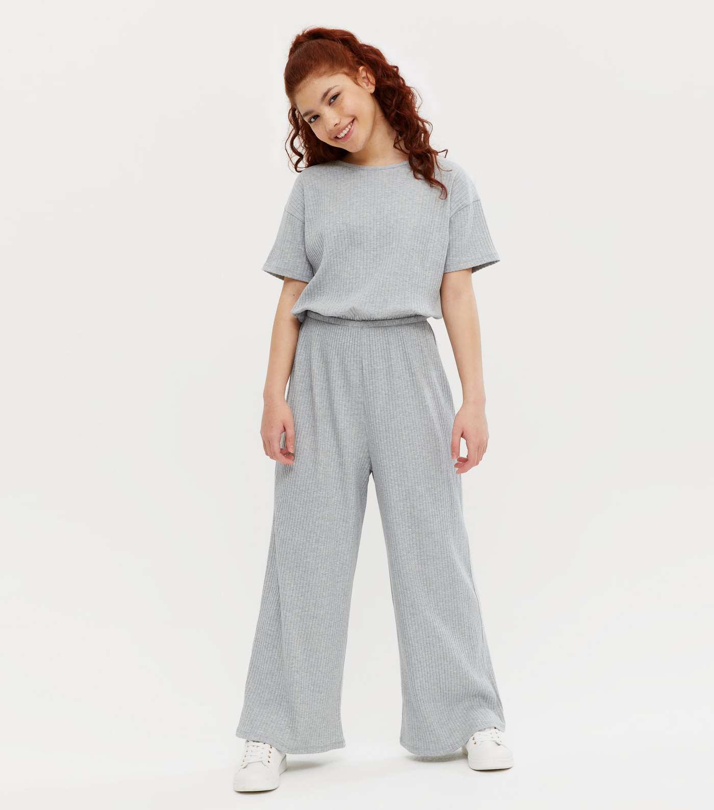 Girls Grey Ribbed Jersey Jumpsuit Image 2