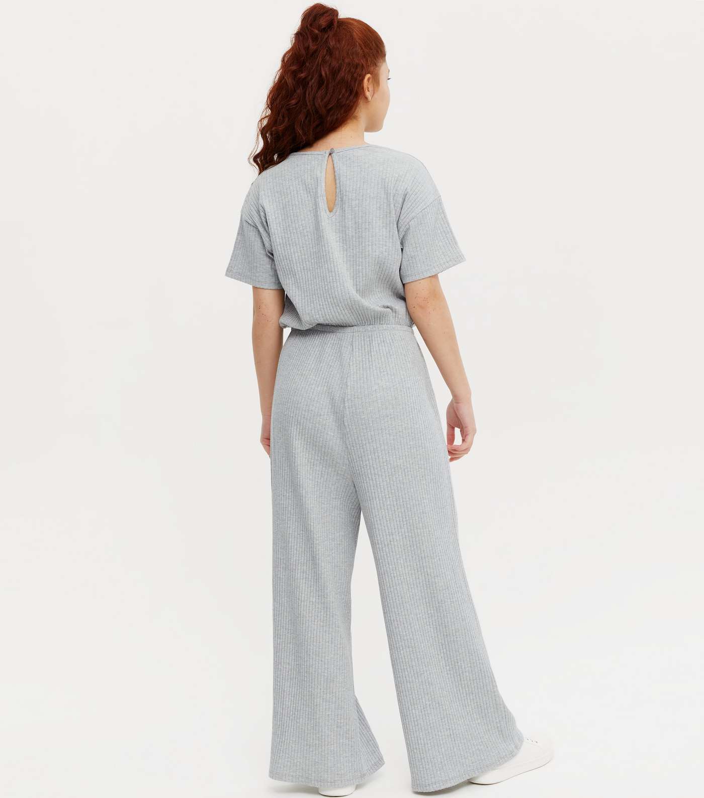 Girls Grey Ribbed Jersey Jumpsuit Image 4