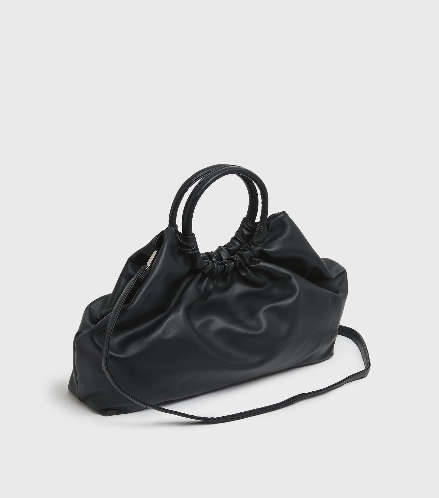 Black Leather-Look Circle Grab Handle Tote Bag Image 3