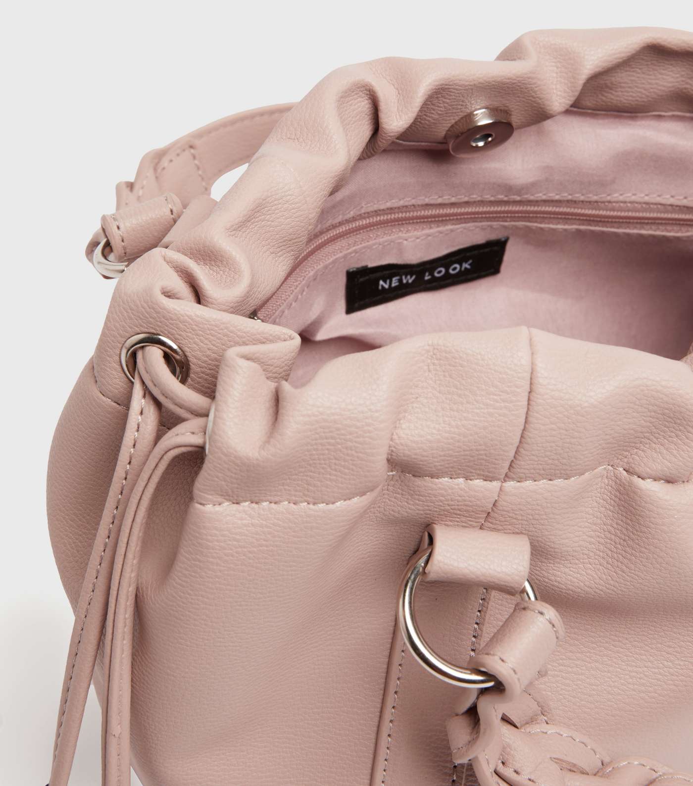Pale Pink Leather-Look Drawstring Cross Body Bag Image 4