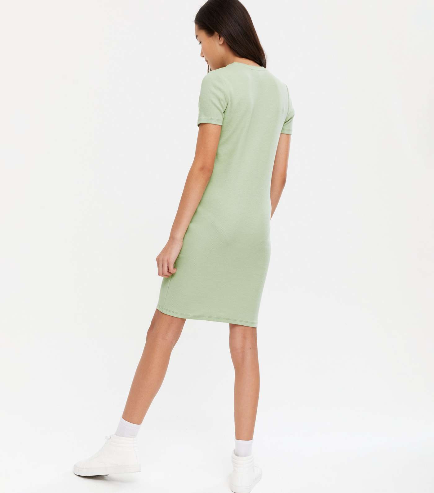 Girls Light Green Ribbed Sassy Logo Mini Dress Image 3