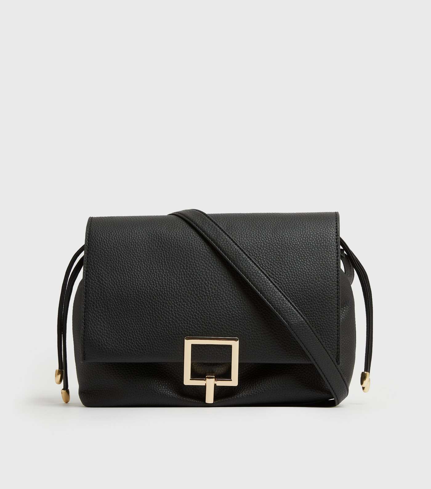 Black Leather-Look Drawstring Cross Body Bag