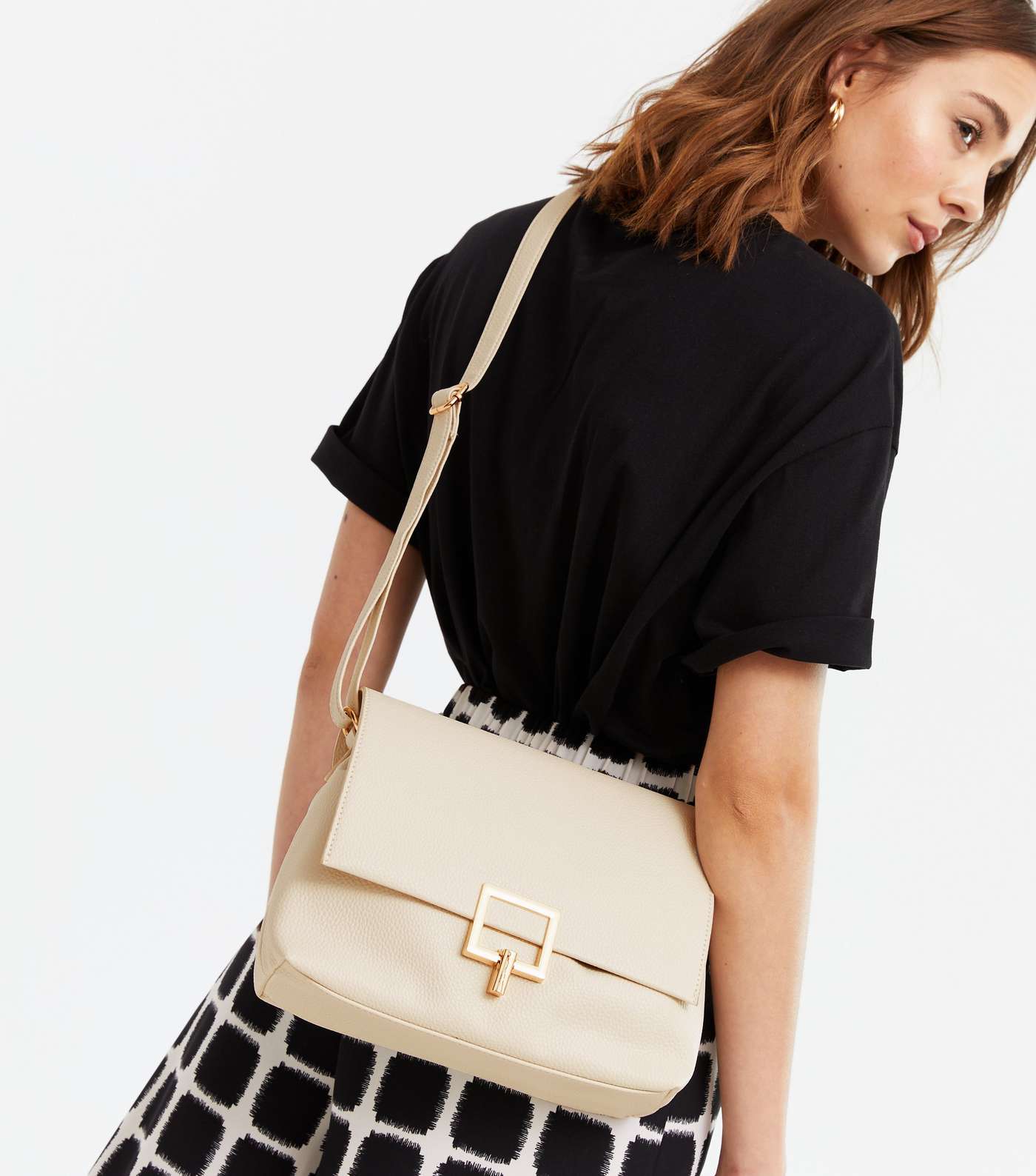Cream Leather-Look Drawstring Cross Body Bag Image 2