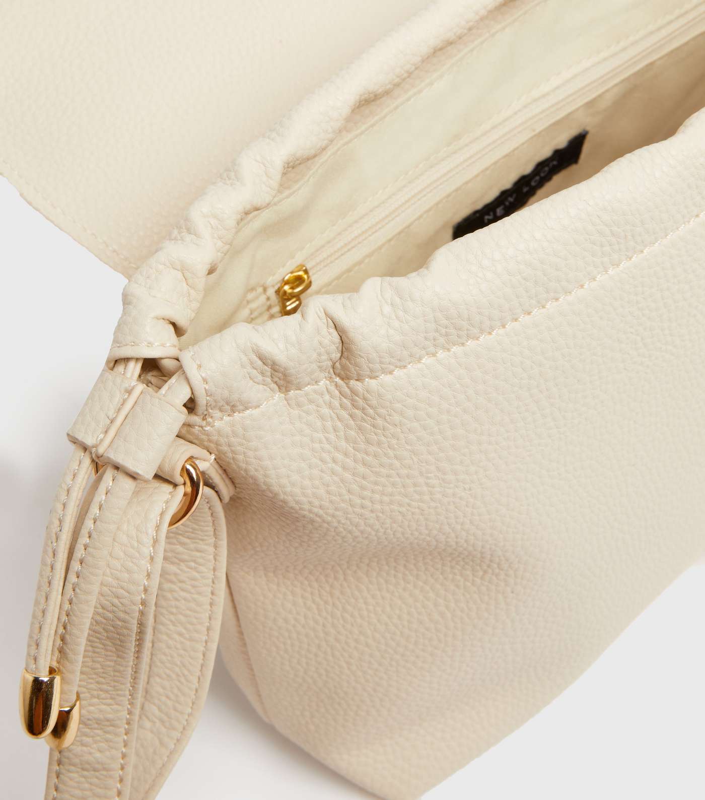 Cream Leather-Look Drawstring Cross Body Bag Image 4
