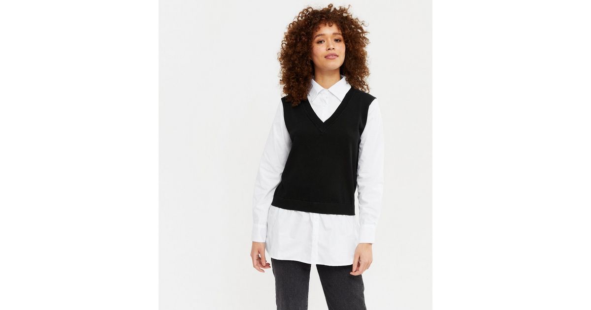 Blue Vanilla Black 2 in 1 Shirt Vest Jumper | New Look