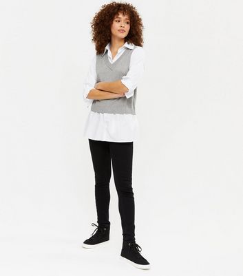 Damen Bekleidung Blue Vanilla Grey 2 in 1 Shirt Vest Jumper Damen Bekleidung Blue Vanilla Grey 2 in 1 Shirt Vest Jumper