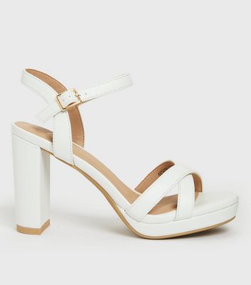 shop for White Strappy Block Heel Chunky Platform Sandals New Look Vegan at Shopo