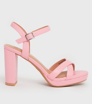 shop for Pink Strappy Block Heel Chunky Platform Sandals New Look Vegan at Shopo