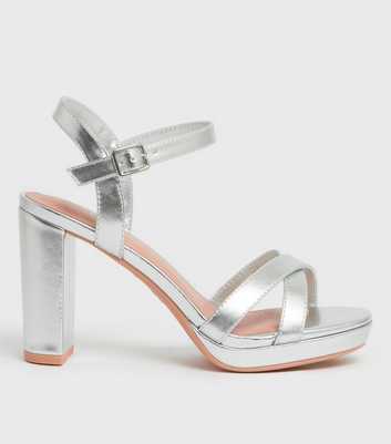 Silver Strappy Block Heel Chunky Platform Sandals