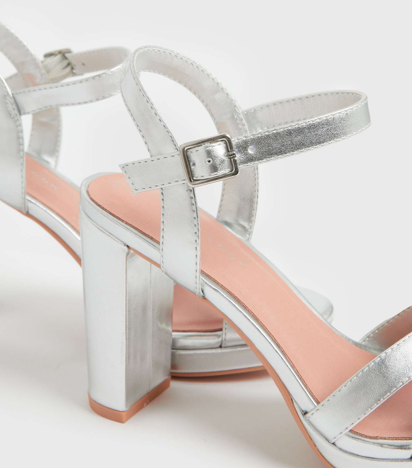 Silver Strappy Block Heel Chunky Platform Sandals Image 4