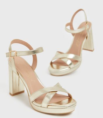 Click to view product details and reviews for Gold Strappy Block Heel Chunky Platform Sandals New Look Vegan.