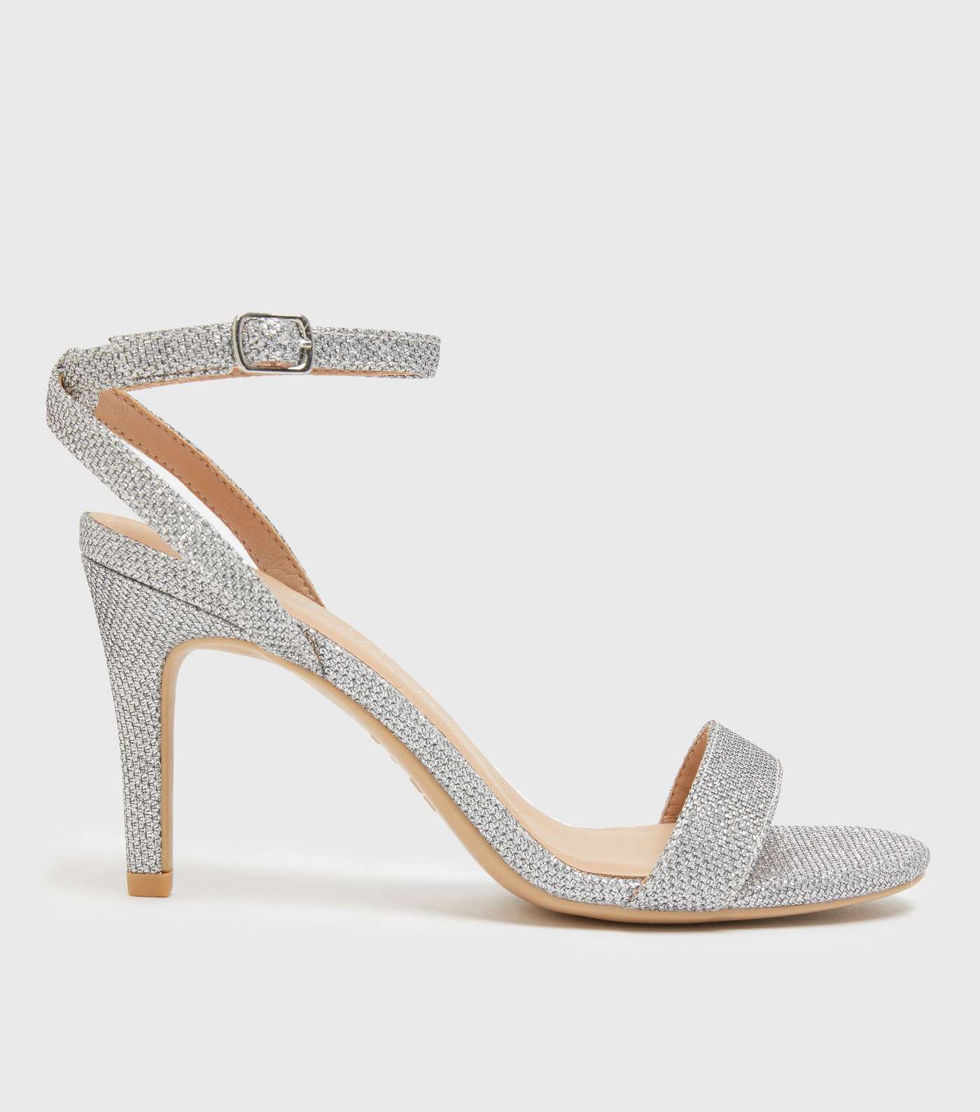 Silver Glitter Strappy Stiletto Heel Sandals