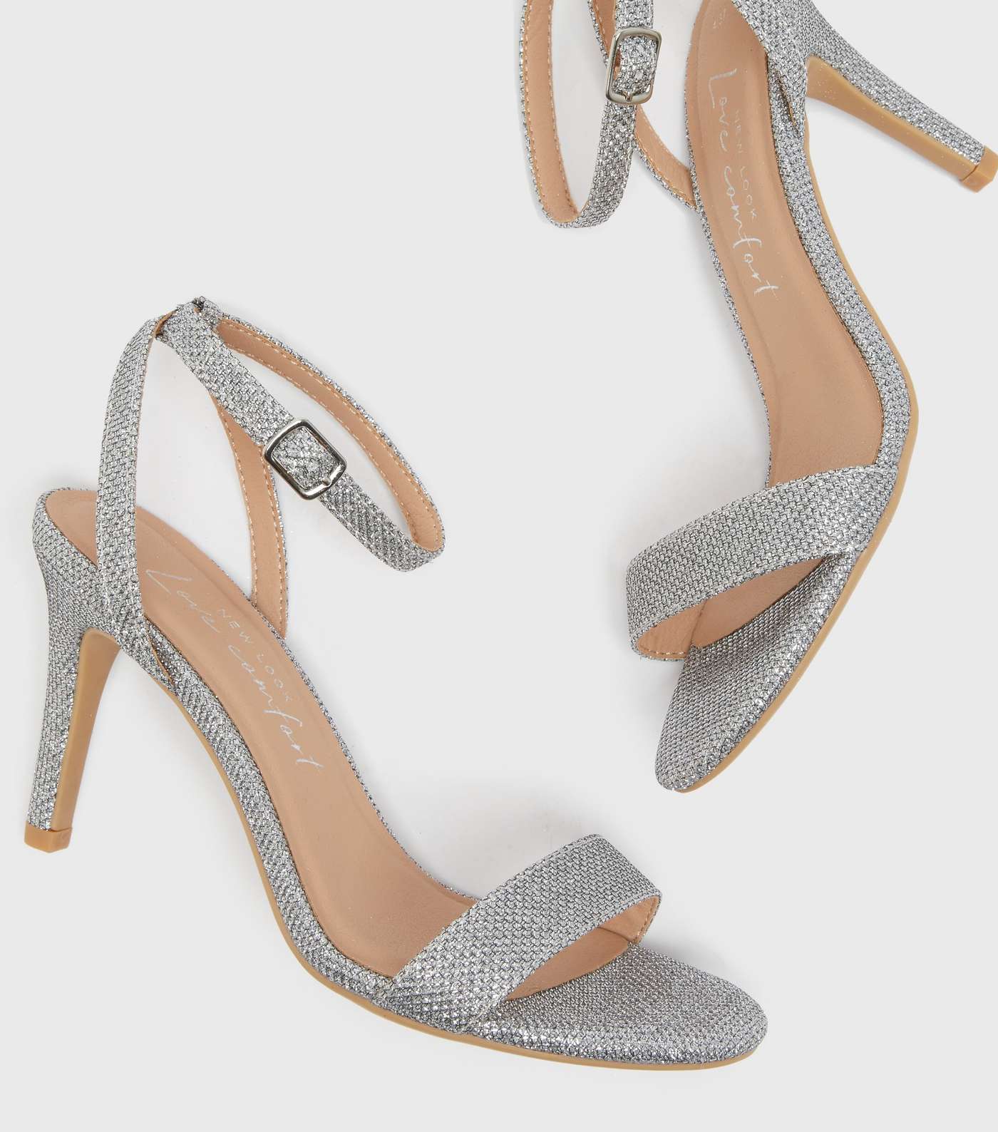 Silver Glitter Strappy Stiletto Heel Sandals Image 3