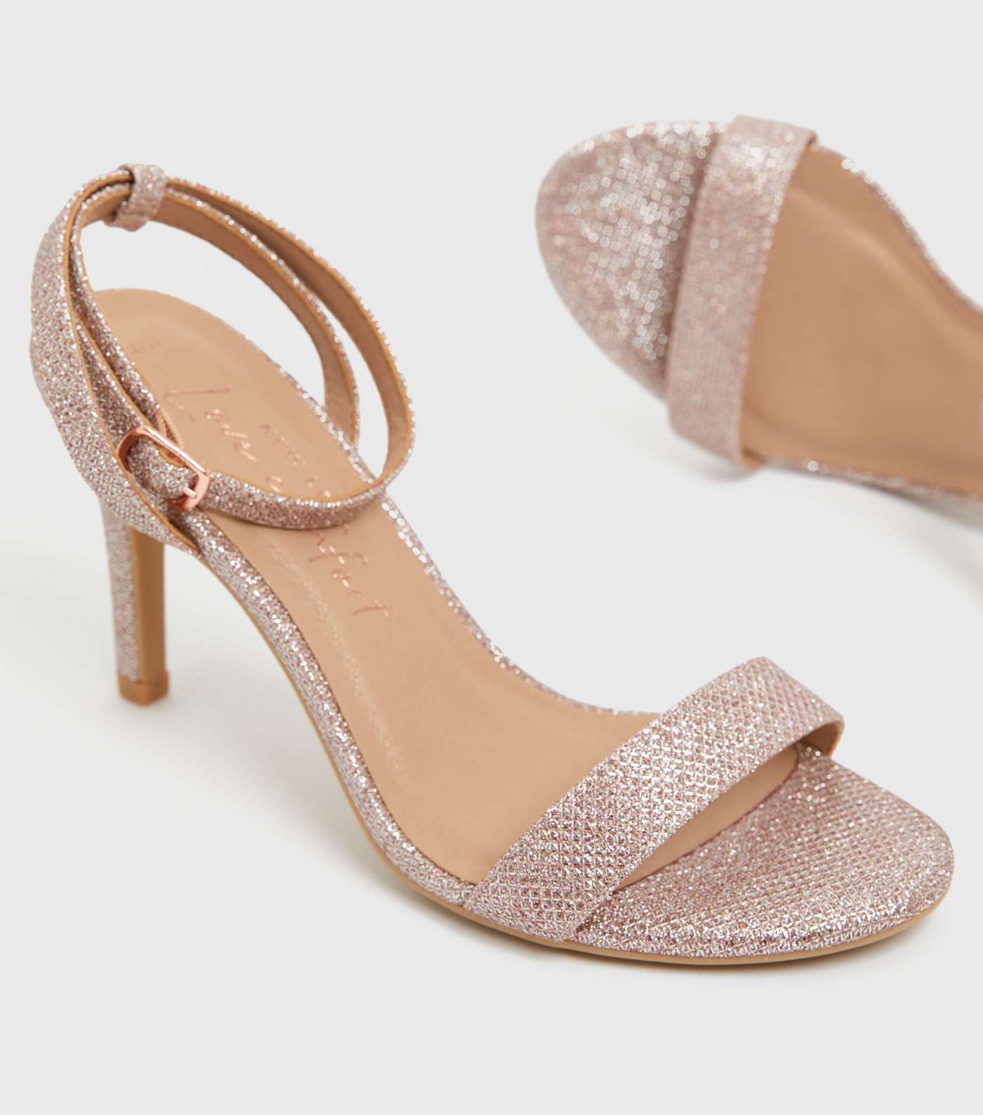Rose Gold Glitter Strappy Stiletto Heel Sandals Image 3