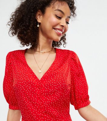 Oasis red crepe frill button dress sale