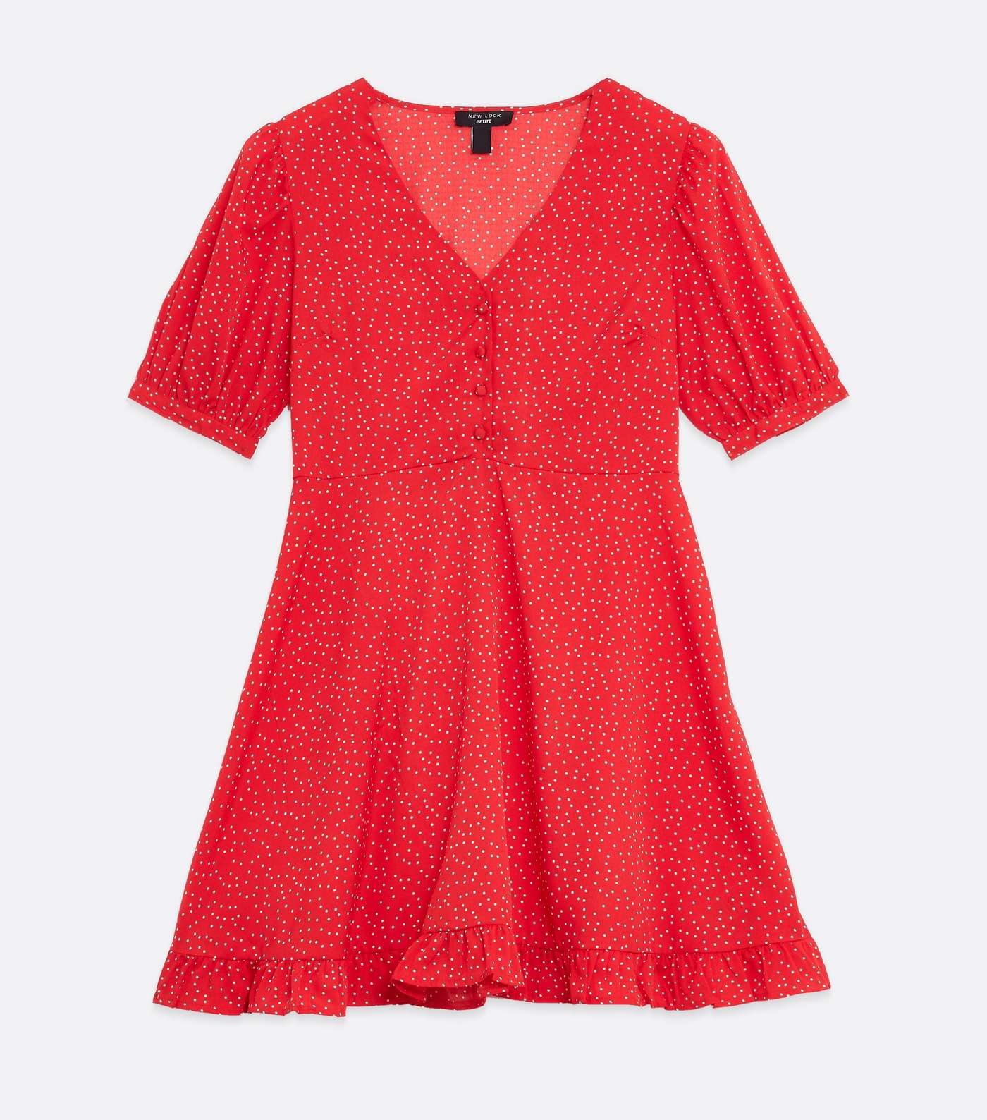 Tall Red Spot Button Front Frill Mini Dress Image 5